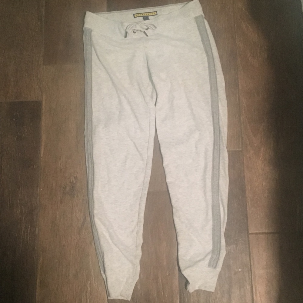 Long White Sweatpants with Grey Stripes on Side
